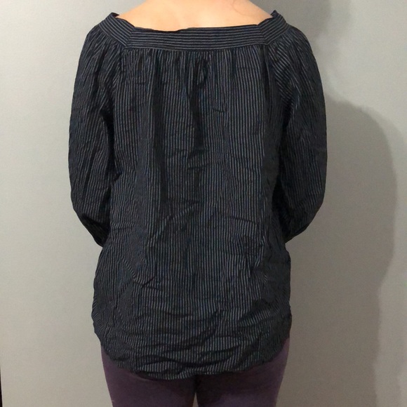 Sweet Mustard Smock Blouse Black with Gray Stripes - Picture 3 of 7